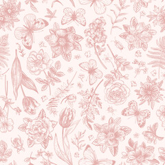 Floral seamless pattern with butterflies.