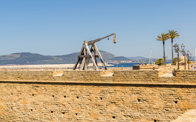 View of bastions and catapult in Alghero (Sardinia, Italy)