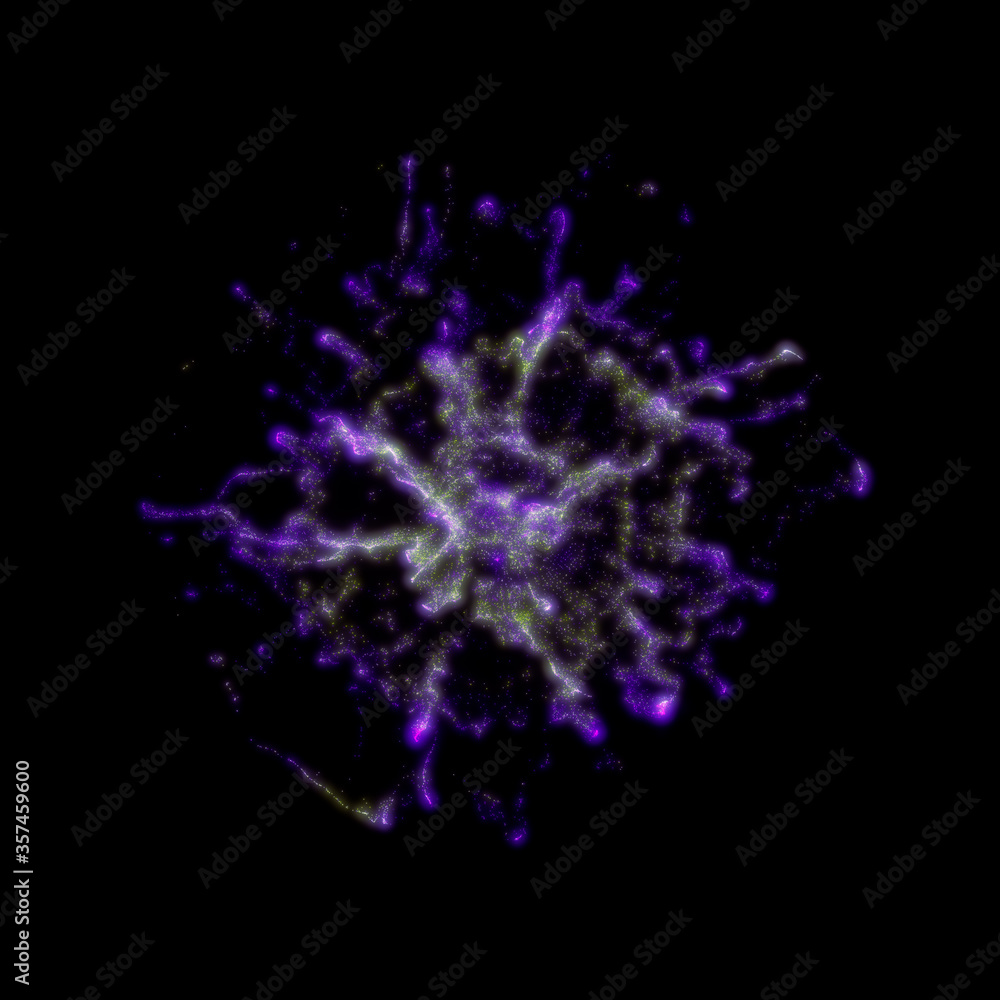 Poster 3d rendering. glowing fluid particles dynamic flow. futuristic fluid design.