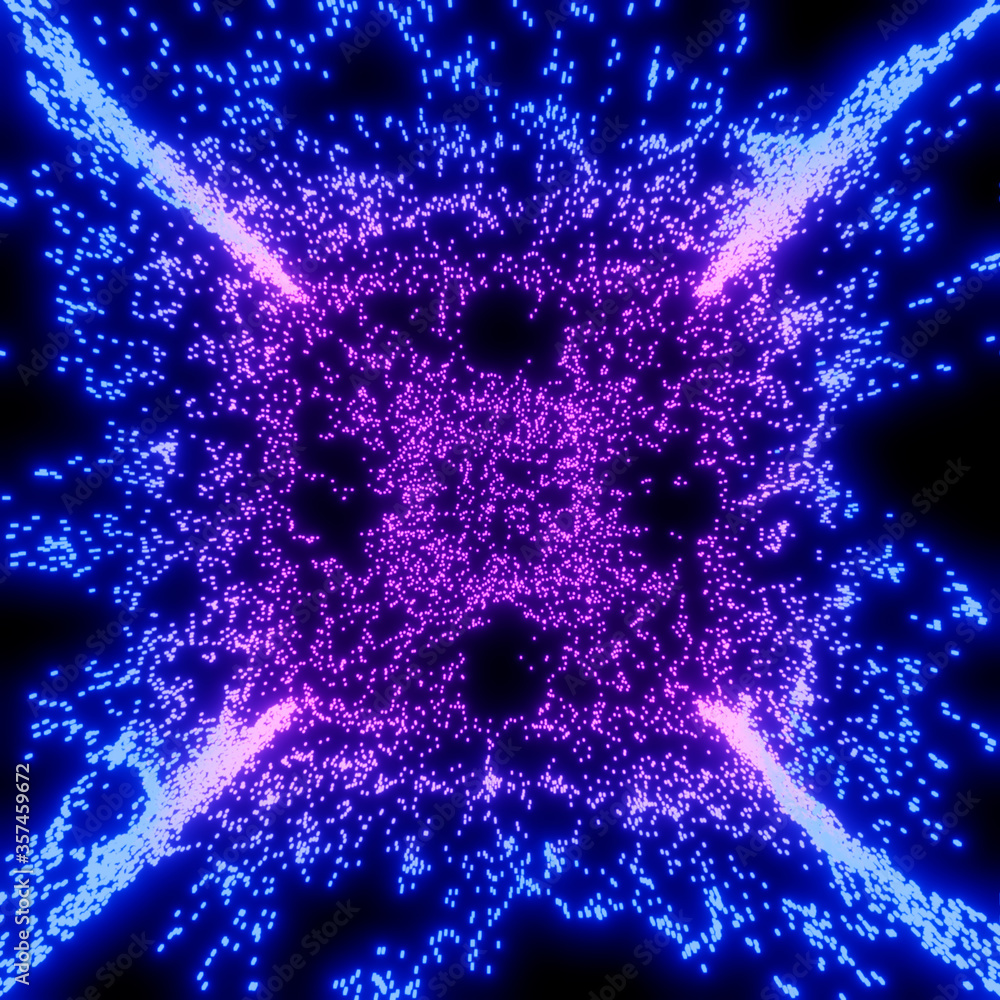 Poster 3d rendering. glowing fluid particles dynamic flow. futuristic fluid design.
