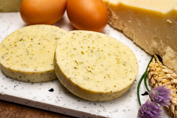 Yellow cheese based vegetarian burgers, meat free healthy food