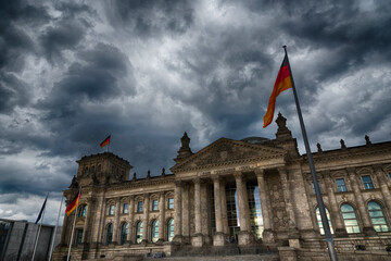 Dark blue sky is seen above the Reichstag building in Berlin
