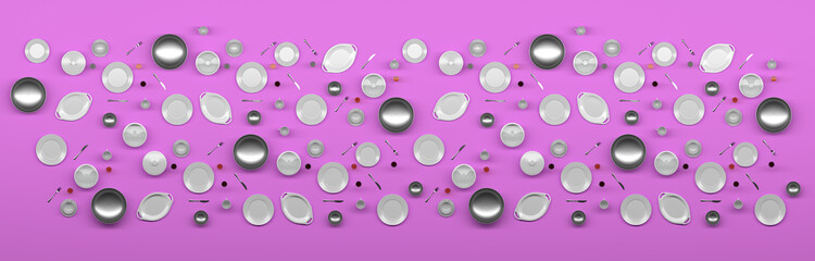 3d render, ceramic plates and dishes. 
Background concept after party, menu restaurant or cafe.