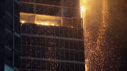 Construction Building On Fire, Warsaw Hub Tower Incident. High quality photo