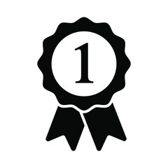 Black ribbon badge icon vector illustration first place award medal symbol