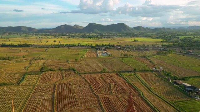 Aerial view of Wat Tham Sua, landmark of travel in Kanchanaburi province, Thailand