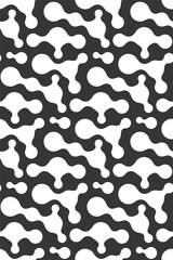 Repetitive Geometric Vector Flow Textile Texture. Continuous Black Graphic Biological Repeat Pattern. Repeat Fashion Round Shapes 