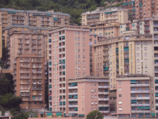 Fototapeta na wymiar Genoa, Italy - 06/10/2020: Beautiful shots of the neighborhoods of Genoa in the summer, from the part close to the sea to the hinterland.