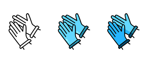 This is a set of icons with different style of medical gloves. Contour and color symbols of medical gloves. Stylish web site solution.