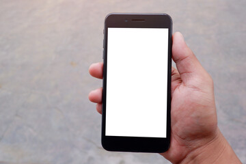 Cropped shot view of business woman’s hands holding the mobile phone with blank copy space screen for your information content or text message.