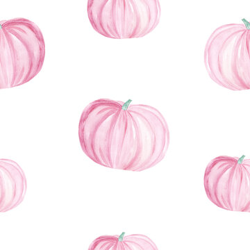 Premium Vector  Cute white pattern with pink pumpkins and halloween ghosts  black stars seamless background textile