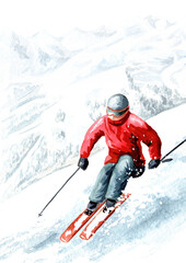 Fototapeta na wymiar Skier in the ski mountain resort, winter recreation and vacation concept