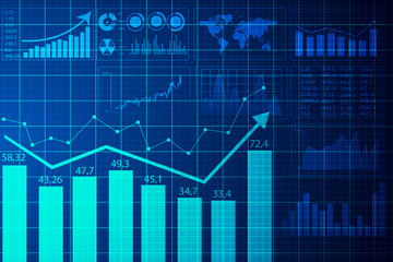 Diagram Of Financial Growth With Rising Arrow, Blue Background
