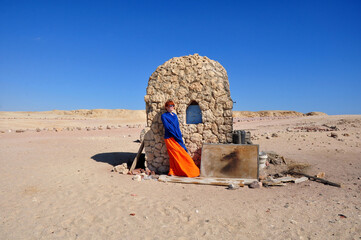 Young girl with a blue shawl in Ras Mohammed National Park, Egypt