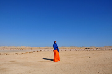 Young girl with a blue shawl in Ras Mohammed National Park, Egypt