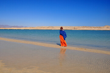 Young girl with a blue shawl in Ras Mohammed National Park, Egypt