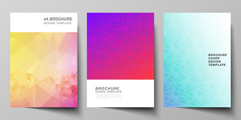 Naklejka premium The vector layout of A4 format modern cover mockups design templates for brochure, magazine, flyer, booklet, annual report. Abstract geometric pattern with colorful gradient business background.