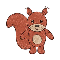 Outlined textured illustration of a funny  cartoon squirrel. On white background