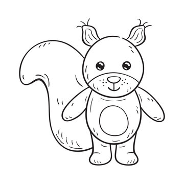 recommend clip art: Black and white illustration of a funny cartoon squirrel