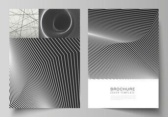 Vector layout of A4 format modern cover mockups design templates for brochure, flyer, booklet, report. Geometric abstract background, futuristic science and technology concept for minimalistic design.