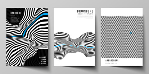 Vector illustration layout of A4 format modern cover mockups design templates for brochure, magazine, flyer, booklet, report. Abstract big data visualization concept backgrounds with lines and cubes.