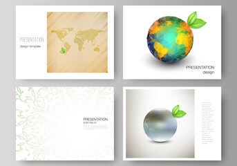 Vector layout of the presentation slides design business templates, multipurpose template for presentation brochure, brochure cover. Save Earth planet concept. Sustainable development global concept.