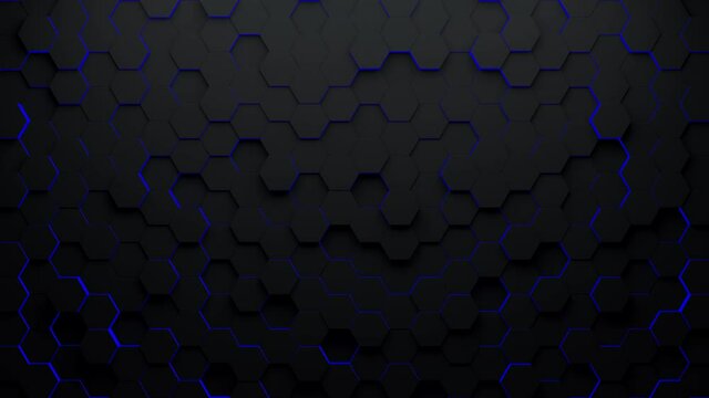 Black and blue hexagonal abstract background loop