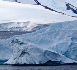 Iceberg before glacier wall, closeup, Antarctica