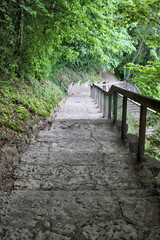 Leere Treppe beim Rheinfall in der Schweiz am 20.5.2020
