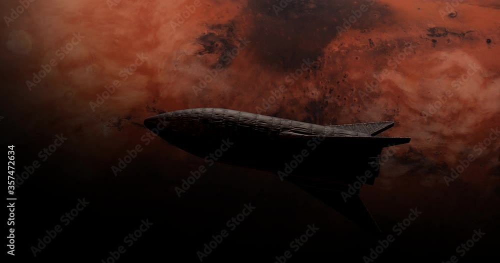Wall mural wide spaceship rocket flying above mars surface, space colonization concept