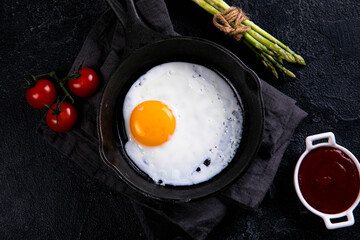 fried eggs in a frying panBreakfast, Fried Eggs! Fried eggs. Breakfast for the rich. The most delicious breakfast with coffee