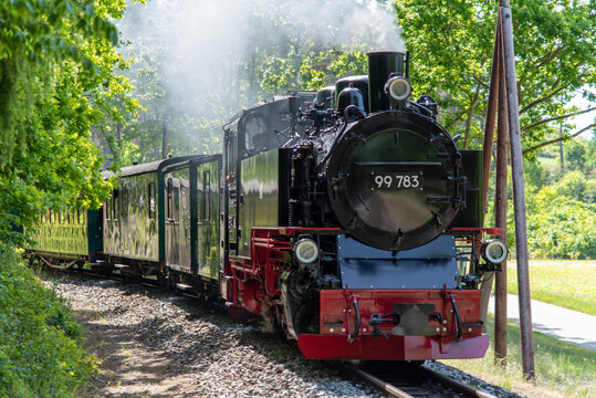 Beautiful old steam train on the island of Rügen Germany