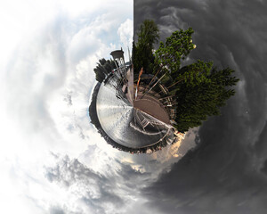 Circular panorama of white and grey sky in the park