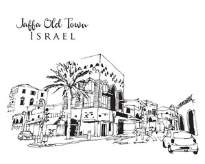 Drawing sketch illustration of Jaffa Old Town, Tel Aviv, Israel