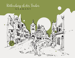 Drawing sketch illustration of Rothenburg Ob der Tauber