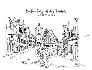 Drawing sketch illustration of Rothenburg Ob der Tauber