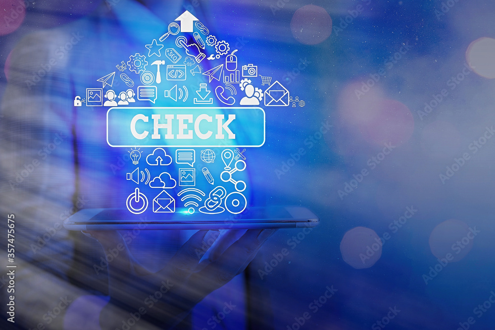 Poster text sign showing check. business photo text examination to test accuracy quality or satisfactory co