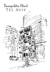 Obraz premium Drawing sketch illustration of Trumpeldor Street, Tel Aviv