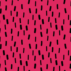 Strawberry seeds, hand drawn black marks on red background, seamless vector repeat pattern surface design