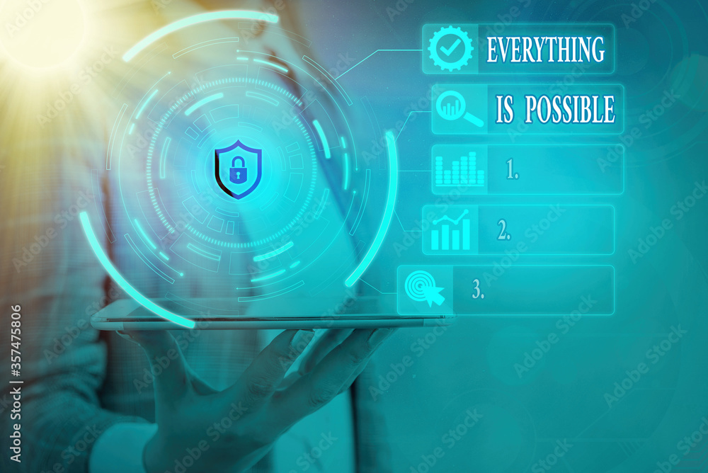 Poster text sign showing everything is possible. business photo text being optimistic that all of your drea