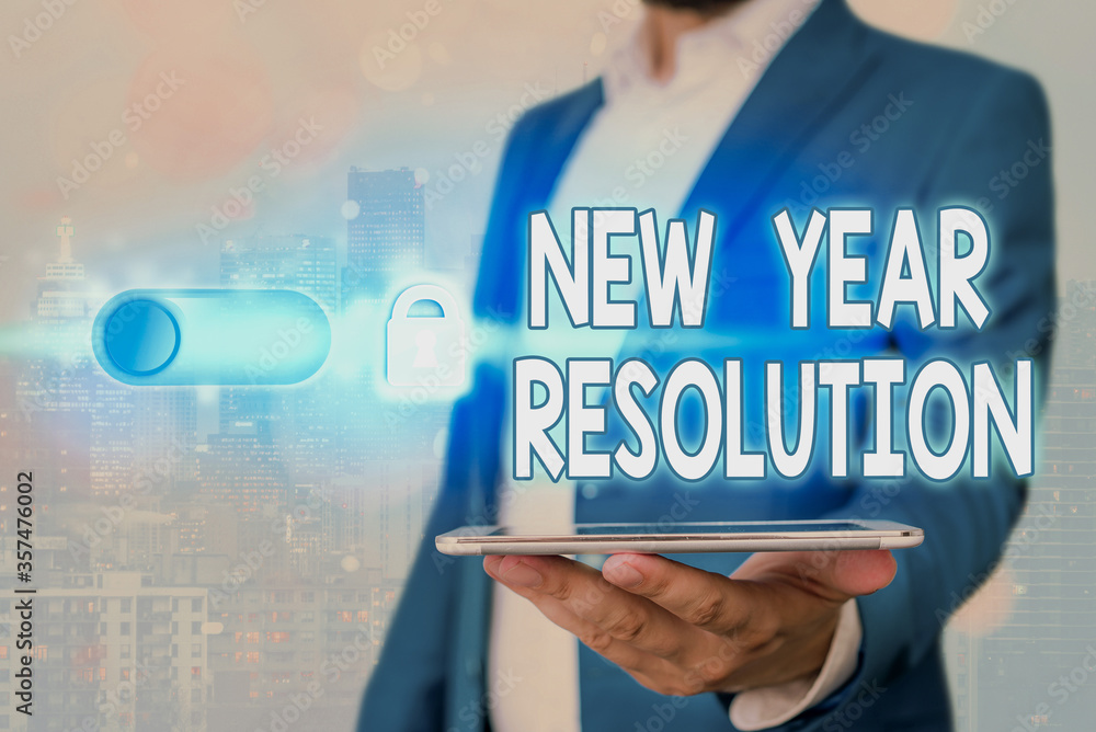 Poster handwriting text new year resolution. conceptual photo listing of goals and change with determinatio
