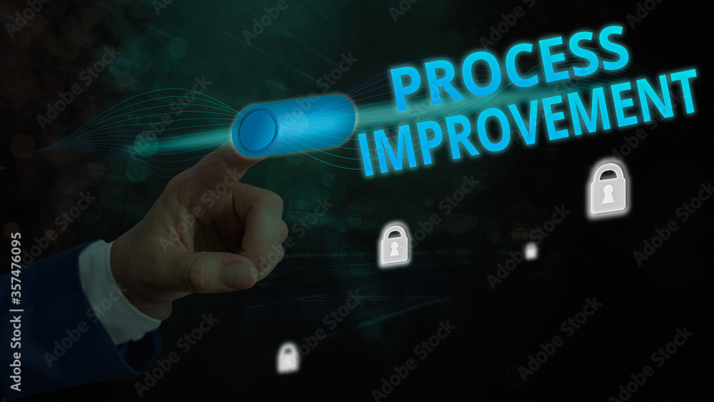 Poster handwriting text process improvement. conceptual photo task of identifying upon existing business co