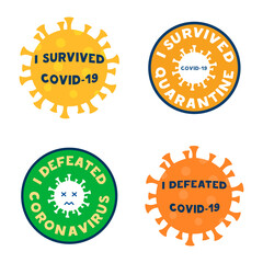Vector set of signs, icons, medals or stickers about end of coronavirus and quarantine. Achievements and honours labels. Virus is defeated concept. 