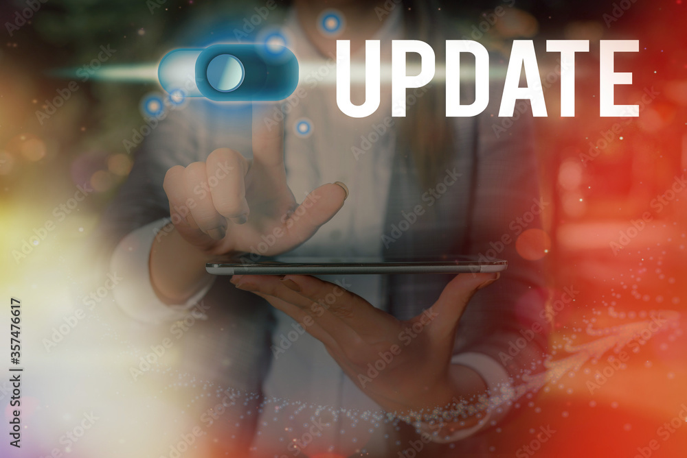 Poster text sign showing update. business photo text up to date as by adding new information or making corr