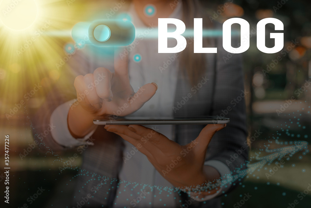 Poster text sign showing blog. business photo text platform where writer share their views on an individual