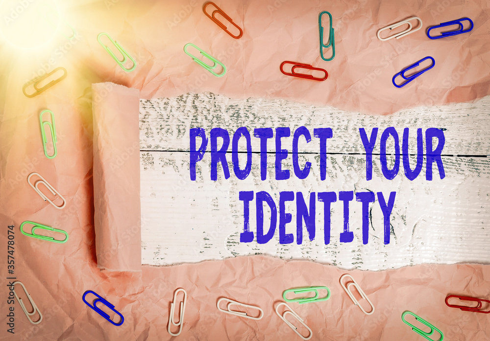 Aufkleber text sign showing protect your identity. business photo showcasing secure from data breach and infor