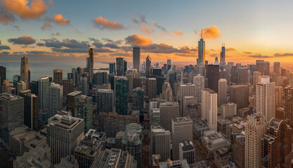 Chicago Skyline Panorama during sunset