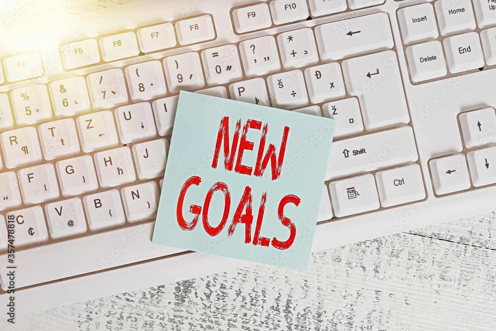 Aufkleber conceptual hand writing showing new goals. concept meaning a list of clearlydefined plans that an in