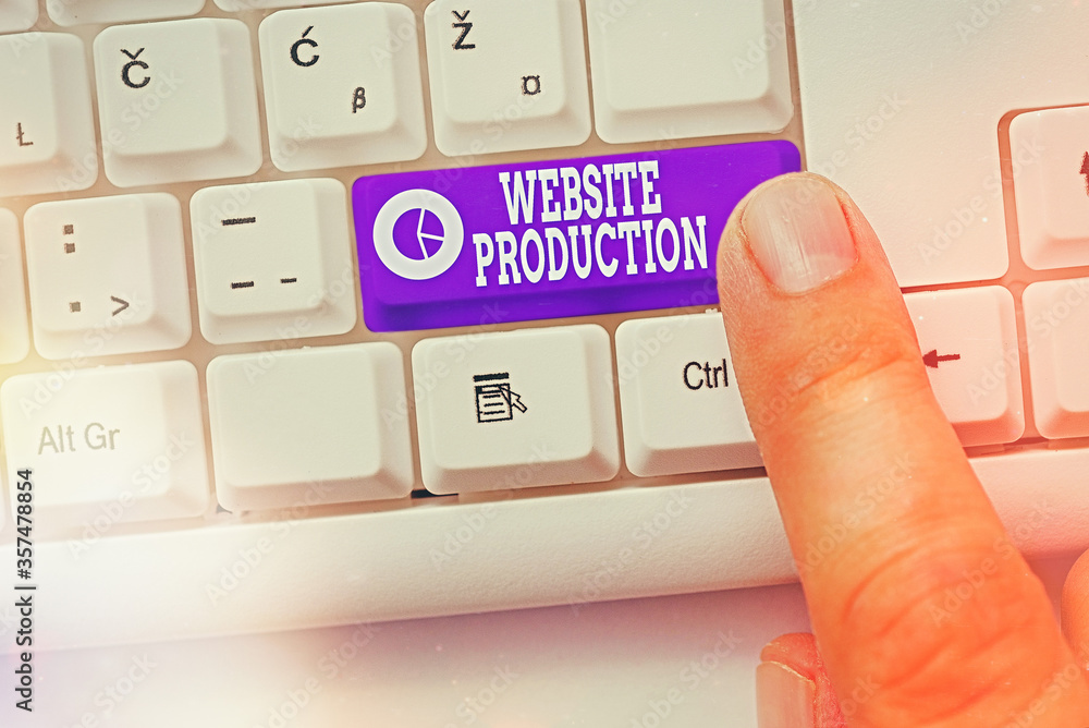 Fototapete Handwriting text Website Production. Conceptual photo creating sites with layout content and graphic design