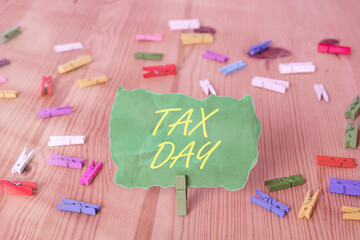 Word writing text Tax Day. Business photo showcasing due for individual income tax that should be...